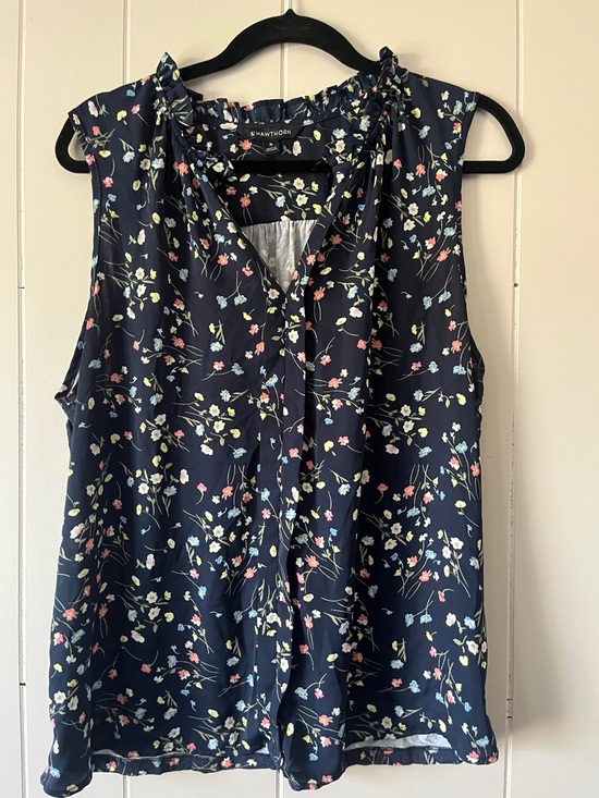 41 Hawthorn Tops - 41 Hawthorn Navy Floral Ruffle-Trim Sleeveless Blouse